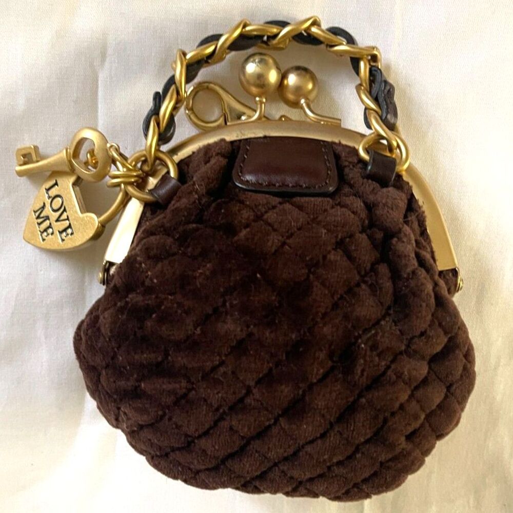 Vintage Juicy Couture Y2K Brown Coin Purse Bag Royal Crown Love Me Heart & Key